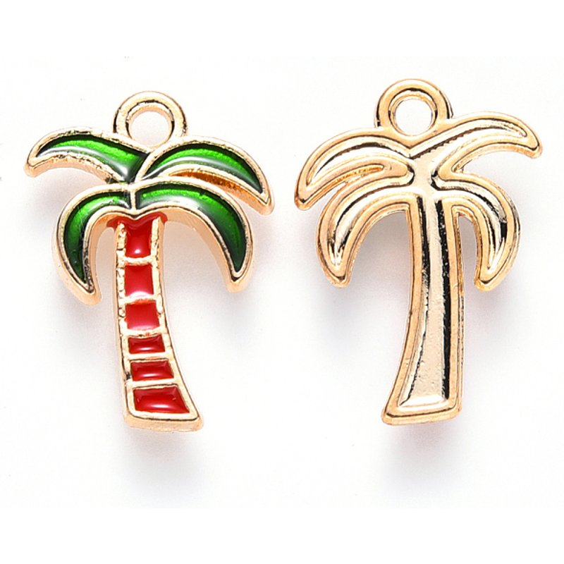 Pendentif en Émail Alliage Arbre de Coco en Or Clair et Vert — Breloques et pendentifs