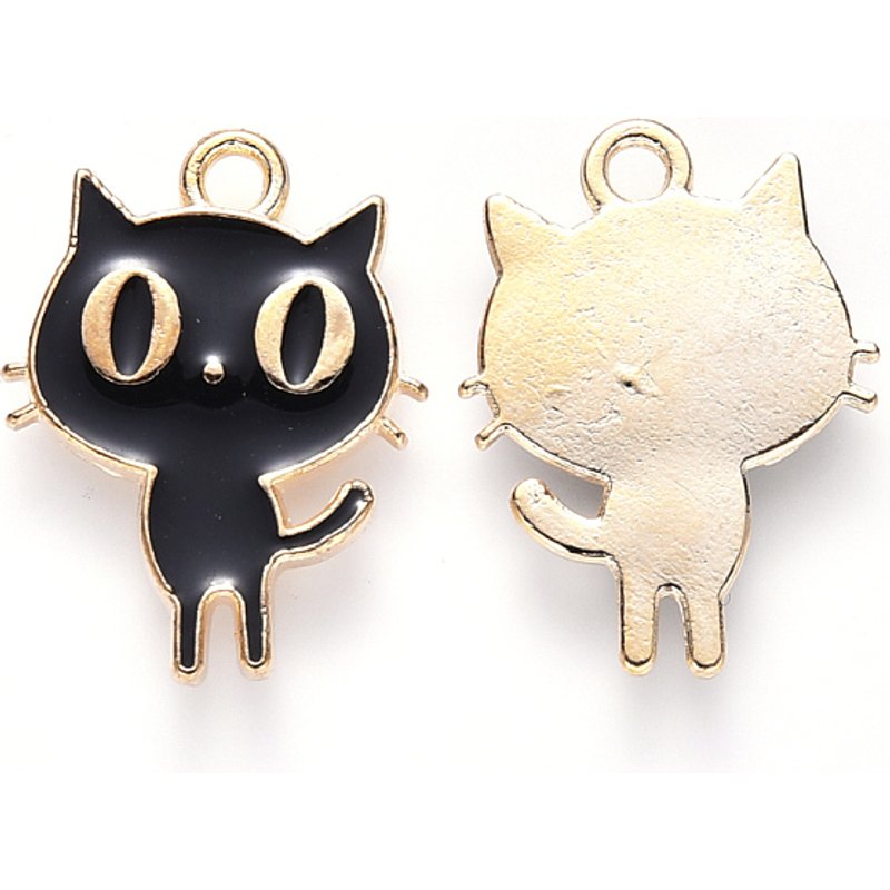 Pendentif en Émail en Alliage en Forme de Chat en Or Clair et Noir — Breloques et pendentifs