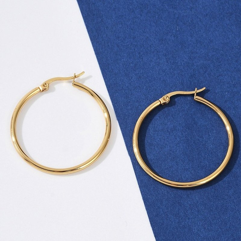 Boucles d'oreilles créoles dorées en acier inoxydable 201, diamètre 33,5mm — Boucles d'oreilles créoles
