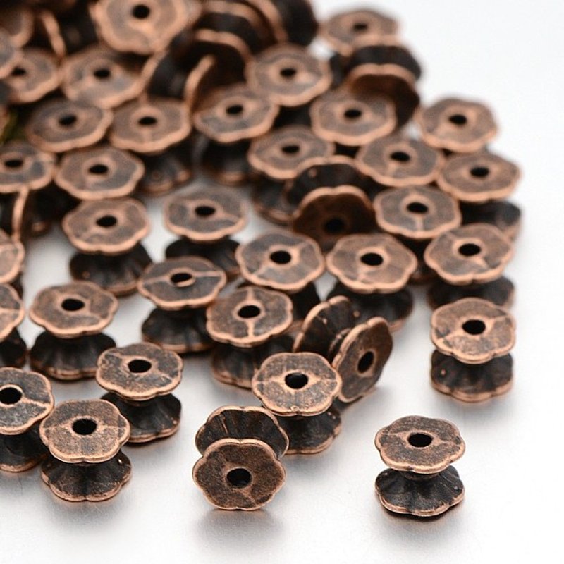 Capuchons de Perles Doubles Sides de Style Tibétain en Cuivre Rouge — Perles à bijoux