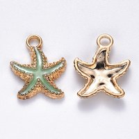 Alloy Enamel Starfish Pendant in Light Gold and Pale Green