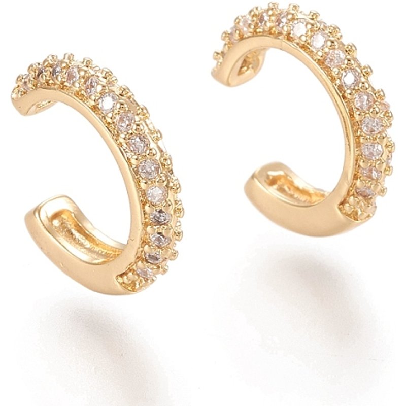 Brass Micro Pave Clear Cubic Zirconia Cuff Earrings and Ring — Costume Jewelry