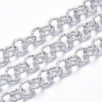 Chaines Rolo en Aluminium, Texturé, Non Soudé, Argenté, 10m — Chaînes, fils et cordons