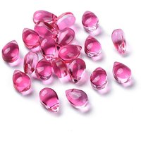 Transparent Glass Teardrop Beads, Deep Pink, 9x6x5mm — Jewelry Beads