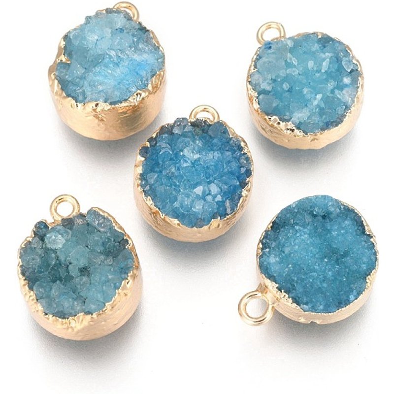 Natural Druzy Agate Pendants with 18K Gold Plated Brass Finding — Charms & Pendants