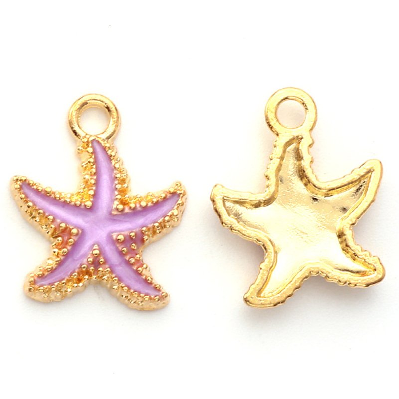 Pendentif Étoile de Mer en Émail Alliage Or Clair et Violet — Breloques et pendentifs
