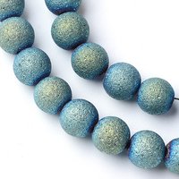 Brins de Perles en Verre Électroplaqué, Style Givré, Rond Vert — Perles à bijoux