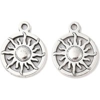 Tibetan Style Alloy Pendants, Antique Silver, Flat Round and Sun