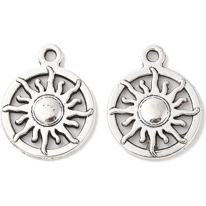 Pendentifs en alliage de style tibétain, argent antique, rond et soleil — Breloques et pendentifs