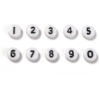Acrylic Flat Round Beads with Numbers 0-9, White, 1000pcs — Jewelry Beads