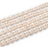 Brins de Perles de Culture d'Eau Douce Naturelles, Riz, Blanc