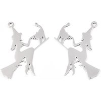 Non-Tarnish Halloween 201 Stainless Steel Pendant - Witch with Cat