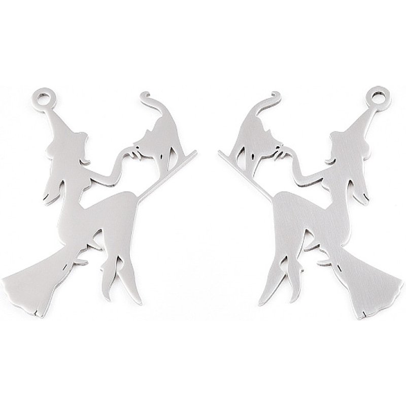 Pendentif Halloween 201 en acier inoxydable - Sorcière avec chat — Breloques et pendentifs