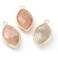 Natural Sunstone Pendants with Golden Brass Edge, Faceted