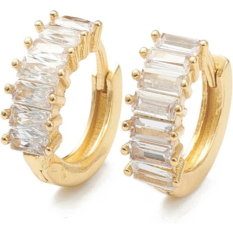 Boucles d'oreilles créoles huggie en laiton avec zircon cubique clair — Boucles d'oreilles créoles