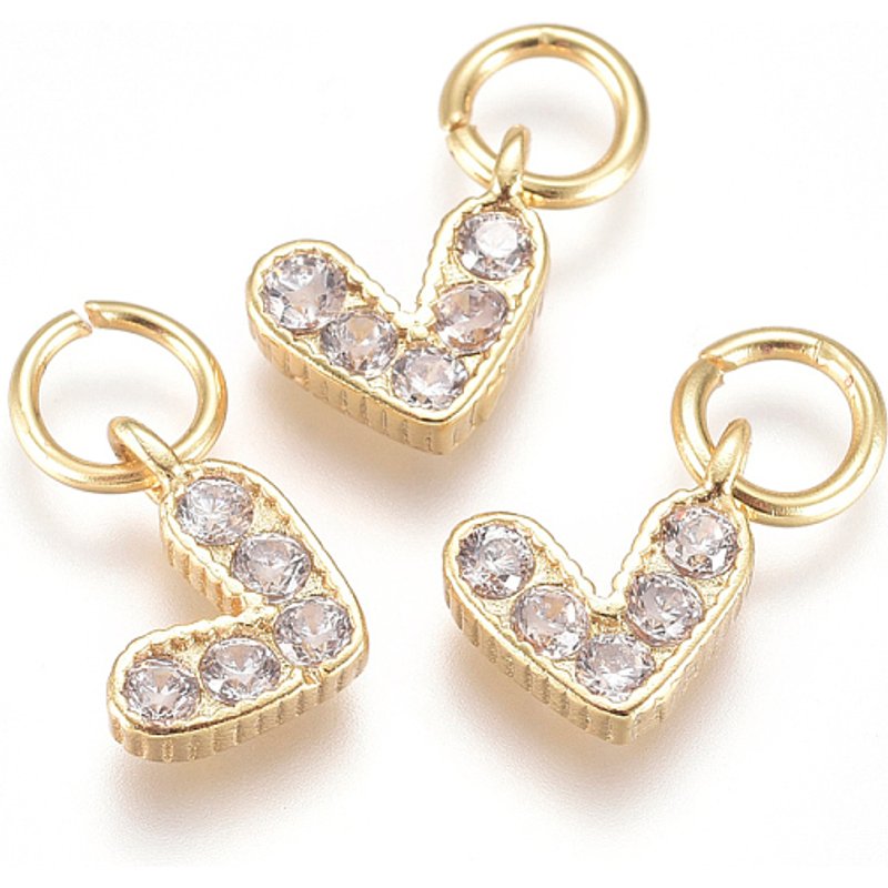 Brass Micro Pave Cubic Zirconia Heart Charm with Jump Ring — Charms & Pendants