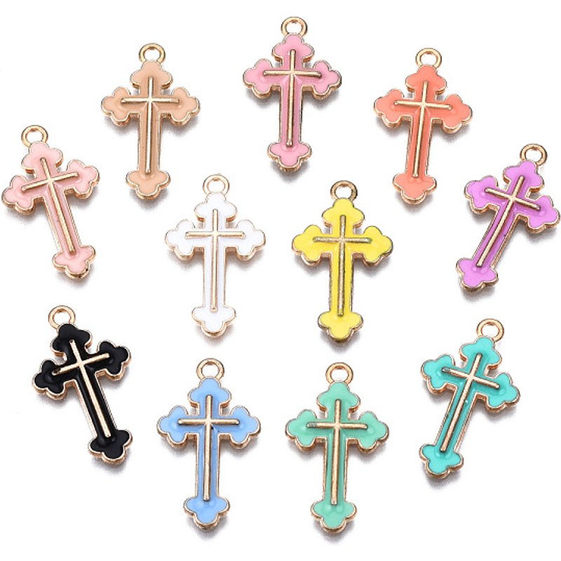 Pendentif en Émail Alliage en Croix, Or Clair avec Couleurs Mélangées — Breloques et pendentifs