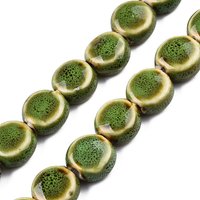 Handmade Porcelain Ceramic Beads Strands, Antique Glazed Olive Drab — Jewelry Beads