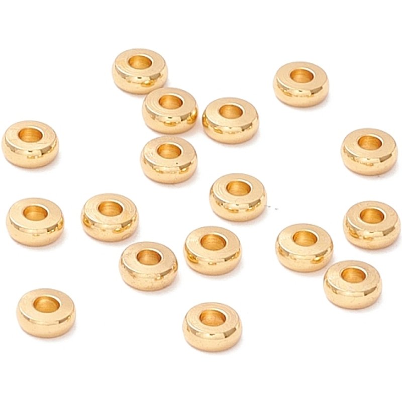 Perles en Acier Inoxydable 202, Ronde Plate, Plaqué Or 18K — Perles à bijoux