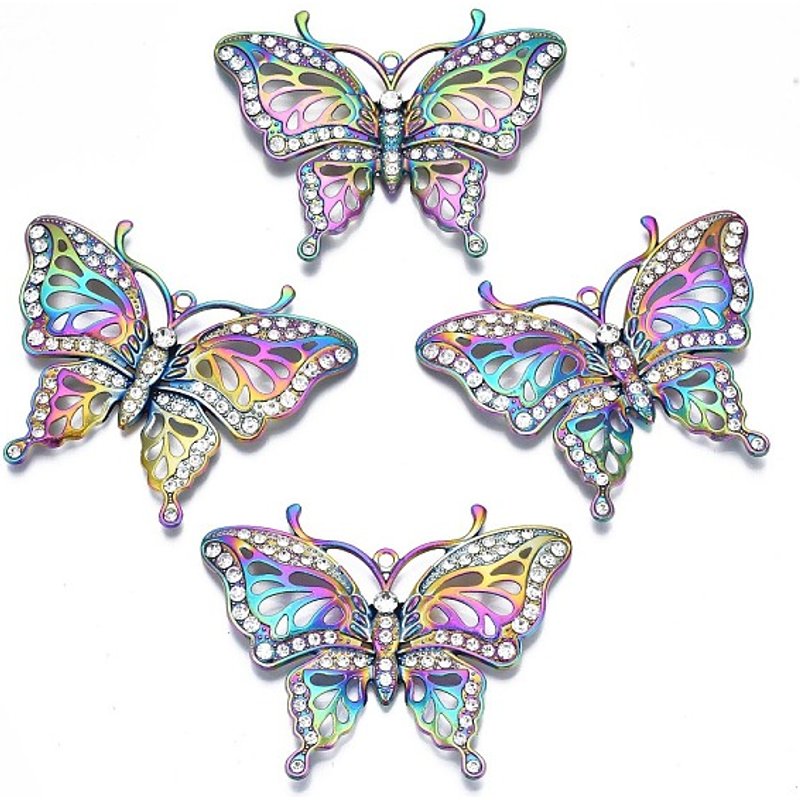Pendentif Papillon en Alliage Couleur Arc-en-Ciel avec Rhinestones — Breloques et pendentifs