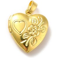 Pendentif Locket en Laiton Plaqué Rack, Cœur avec Fleur, Doré