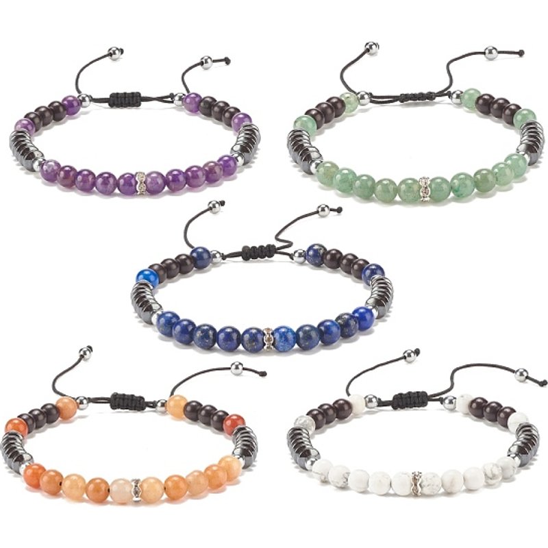 Bracelet en Perles Tressées de Gemmes Naturelles et d'Hématite Synthétique pour Femmes — Bracelet Femme