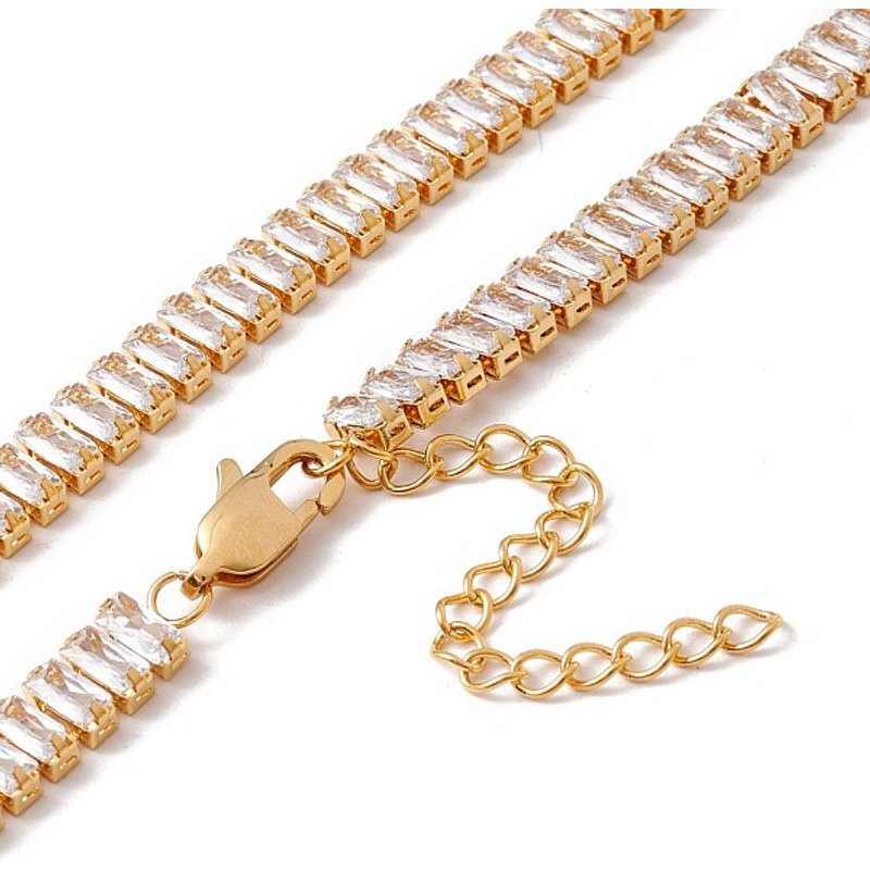 Cubic Zirconia Tennis Necklace in Golden and Clear for Women — Pendant Necklace