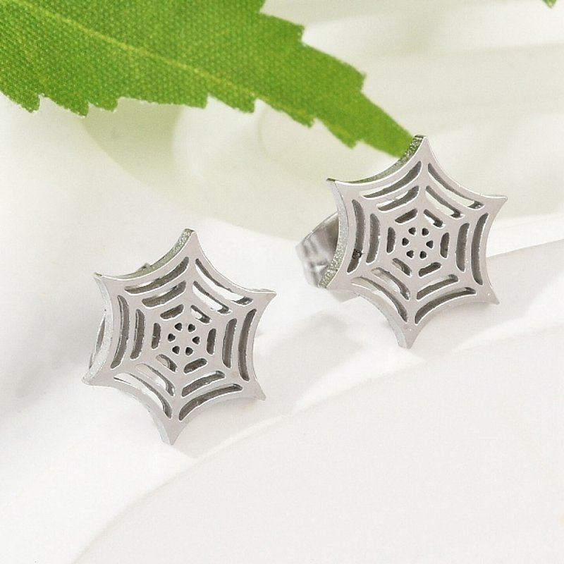 Non-Tarnish 304 Stainless Steel Spider Web Stud Earrings — Costume Jewelry