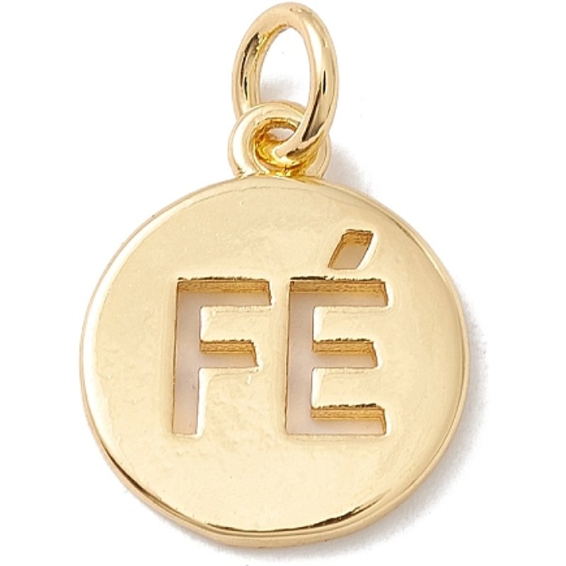 Breloques en Laiton avec Anneau, Ronde Plate avec Mot Fe, Plaqué Or — Breloques et pendentifs