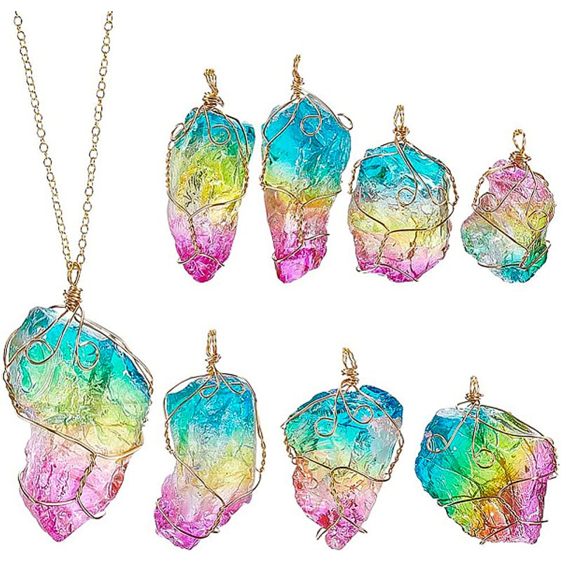 8 Pieces Natural Quartz Crystal Big Pendants with Gold Wire Wrap — Charms & Pendants