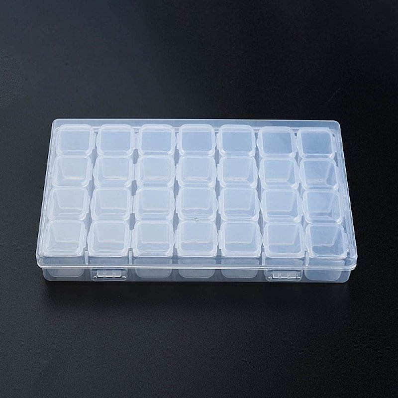 Rectangle PP Bead Storage Container with Hinged Lid and 28 Grids — Jewelry Display & Storage