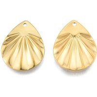 Ion Plating 201 Stainless Steel Teardrop Pendant with Textured Charms — Charms & Pendants