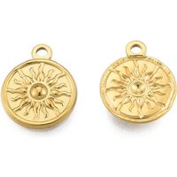 Pendentif rond plat en acier inoxydable Ion Plating 201 avec soleil — Breloques et pendentifs