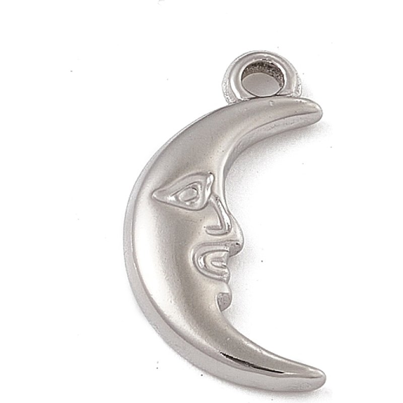 Pendentif Lune avec Visage Humain en Acier Inoxydable 304 — Breloques et pendentifs