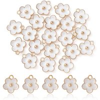 Pendentif en Émail de Fleur en Alliage Plaqué Or Clair, Blanc — Breloques et pendentifs