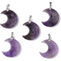 Pendentifs en Améthyste Naturelle avec Charms Lune en Laiton Ton Platine