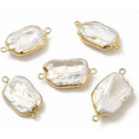 Baroque Natural Keshi Pearl Connector Charms with Brass Loops — Jewelry Findings