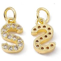 Charm en laiton plaqué or 18K avec zircon cubique clair - Lettre S — Breloques et pendentifs