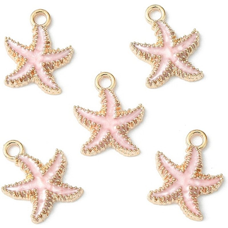 Alloy Enamel Starfish Pendant in Light Gold and Pink — Charms & Pendants