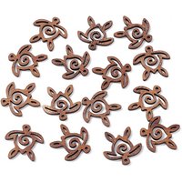 Charms en bois de noyer, tortue de mer, Sienna, 27x27.5x2mm — Breloques et pendentifs