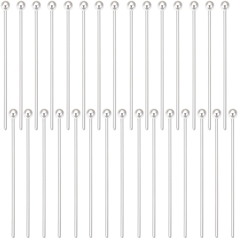 30Pcs Épingles à Tête Boule en Argent 925 30x0.7mm — Accessoires pour bijoux