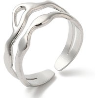 Bague ouverte en acier inoxydable 304 en forme de vague pour femmes