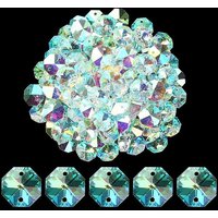 Electroplated Glass Connector Charms, Faceted Octagon Links, 14x14mm