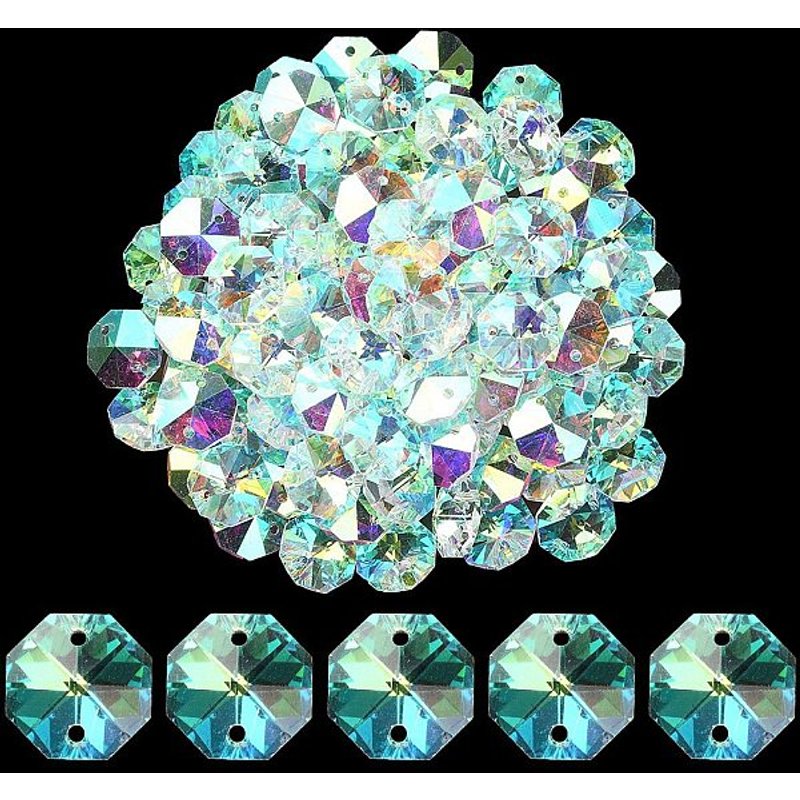 Electroplated Glass Connector Charms, Faceted Octagon Links, 14x14mm — Jewelry Findings