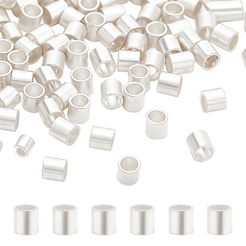 100Pcs Perles à Crimp en Argent Sterling 925, Tube, 2x2mm, Trou 1.4mm — Perles à bijoux