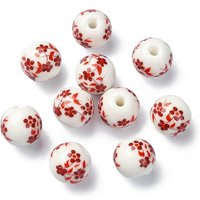 Handmade Printed Porcelain Round Beads with Flower Pattern — Jewelry Beads
