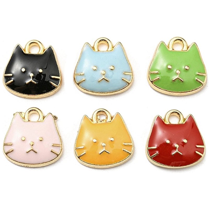Breloques en alliage plaqué or en forme de chat avec émail, couleurs variées — Breloques et pendentifs