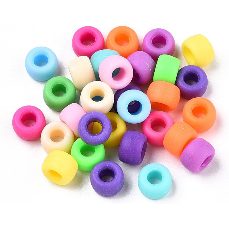 Opaque Frosted Plastic Barrel Beads, Mixed Colors, 9x6mm — Jewelry Beads