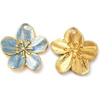 Pendentif en Acier Inoxydable 304 Émaillé, Charm Fleur, Bleu Ciel