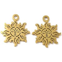 Charm en Acier Inoxydable 304 Découpé au Laser, Soleil, Doré